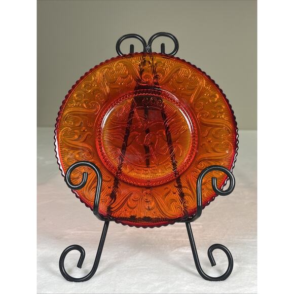 Vntg Duncan Miller? Sandwich Glass Amberina Scroll Design 40th Anniversary Plate - Picture 1 of 6
